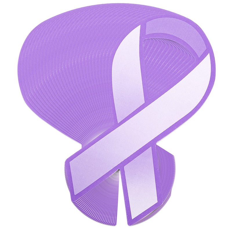 Fundraising For A Cause Large Paper Purple Ribbon Cutouts â€“ Awareness Paper Ribbon Decorations - Donation to Support Alzheimerâ€™s, Domestic Abuse, Epilepsy, & other Causes - (1 Pack - 50 Ribbons) - Image 2
